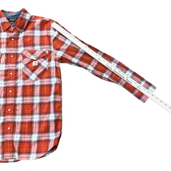 Carhartt Sz M Shirt Rugged Flex Relaxed Fit Long Sleeve Pearl Snap Plaid Cotton - Picture 3 of 9